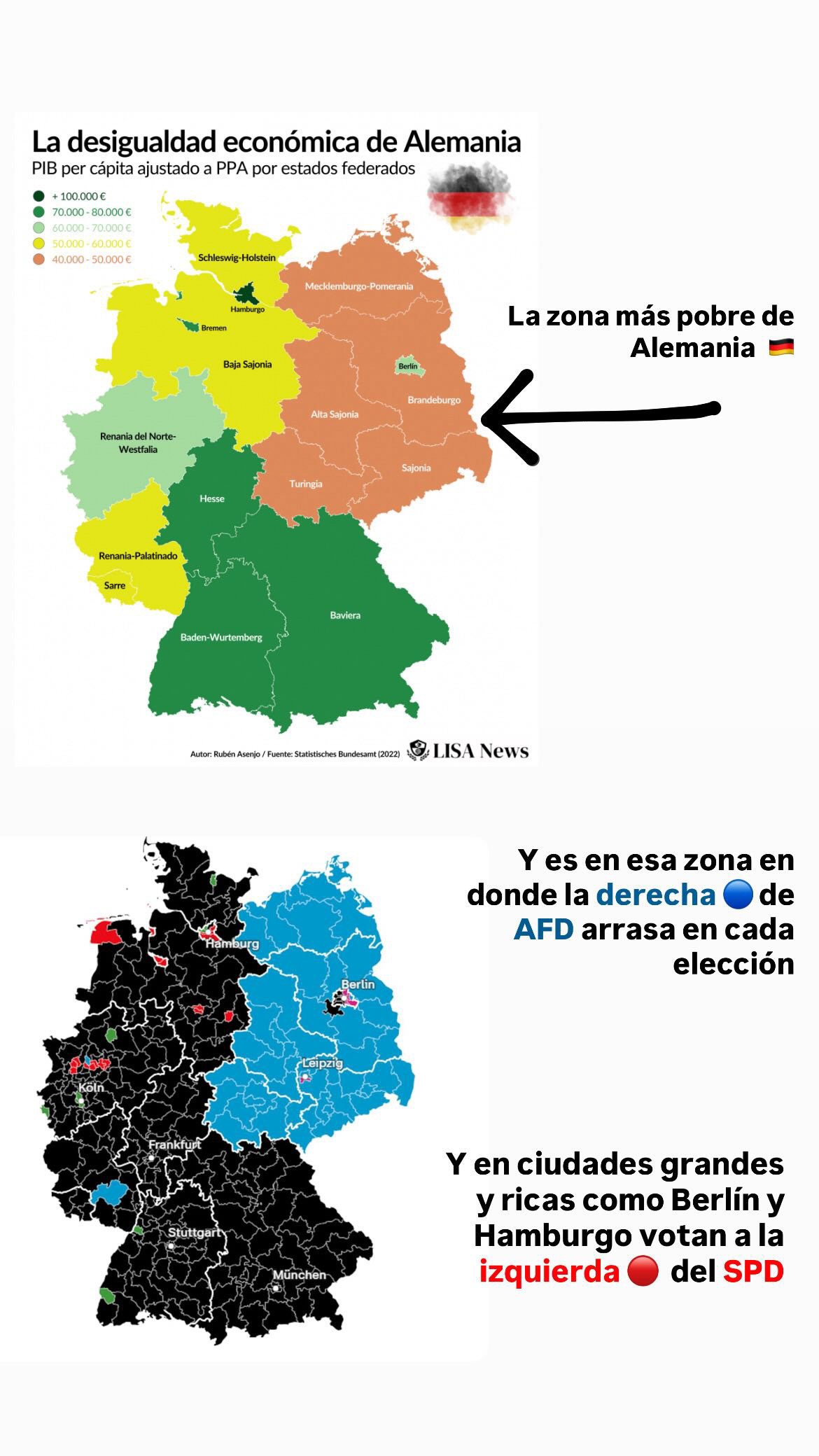 Mapa de condiciones económicas de Alemania por regiones y resultados de las elecciones generales 2025